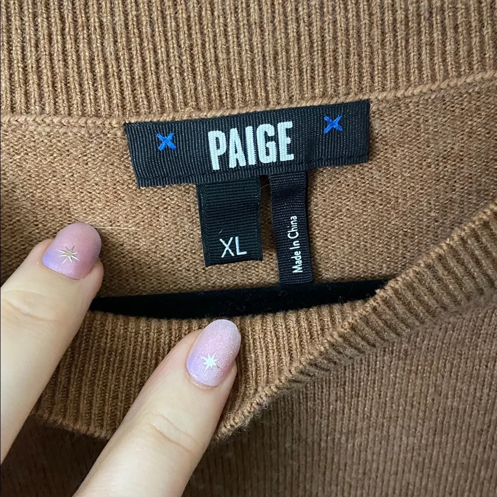 PAIGE Sabelina Merino Wool and Cashmere Blend Peplum Sweater in Dark Caramel - Picture 4 of 6